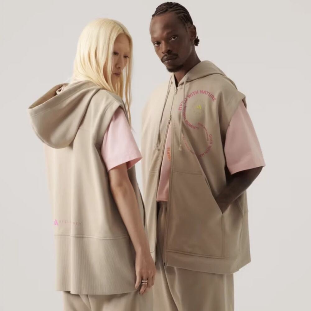 Adidas by Stella McCartney Beige Sleeveless Zip Hoodie with Pink Accent